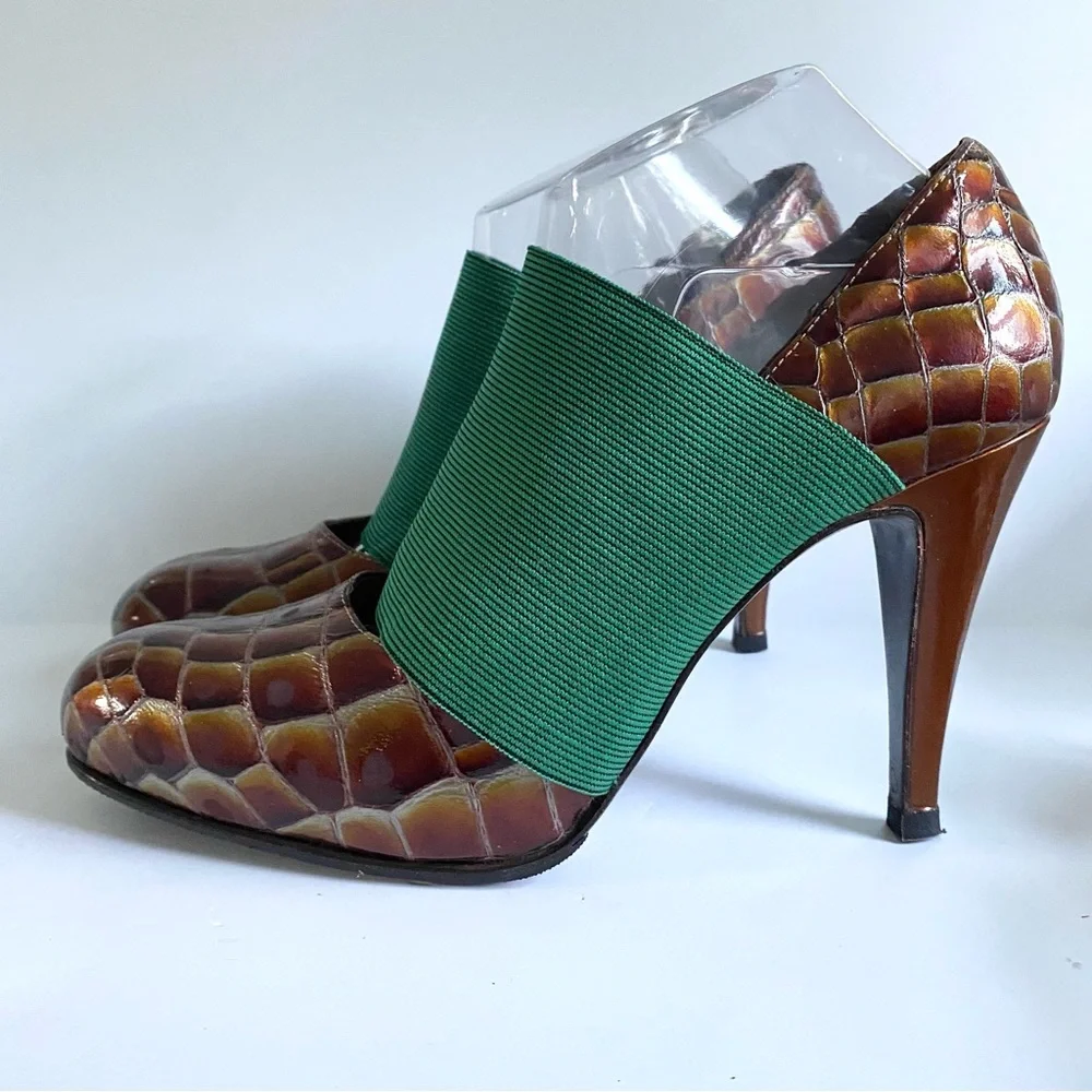 $418 MSRP Lucila Iotti Handmade Artisan Leather Crocodile High Heel Pumps 10.5‎